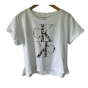 Calvin Klein NWT Reverse Reflection Cheetah Gold Embellish CK Logo Crop Tee M
